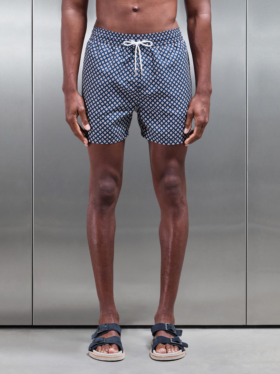 Palma Print Drawstring Swim Short in Navy