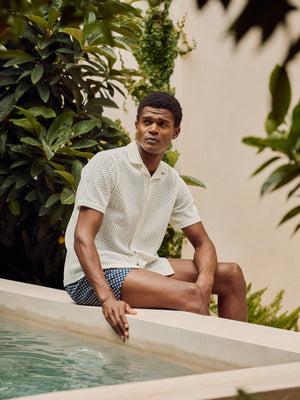 Palma Print Drawstring Swim Short in Navy