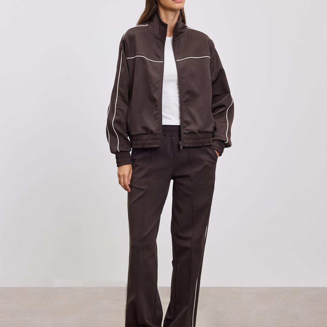 Womens Piping Track Jacket in Brown