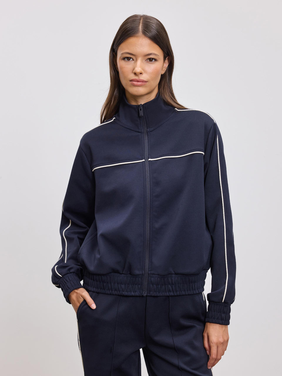 Womens Piping Track Jacket in Navy