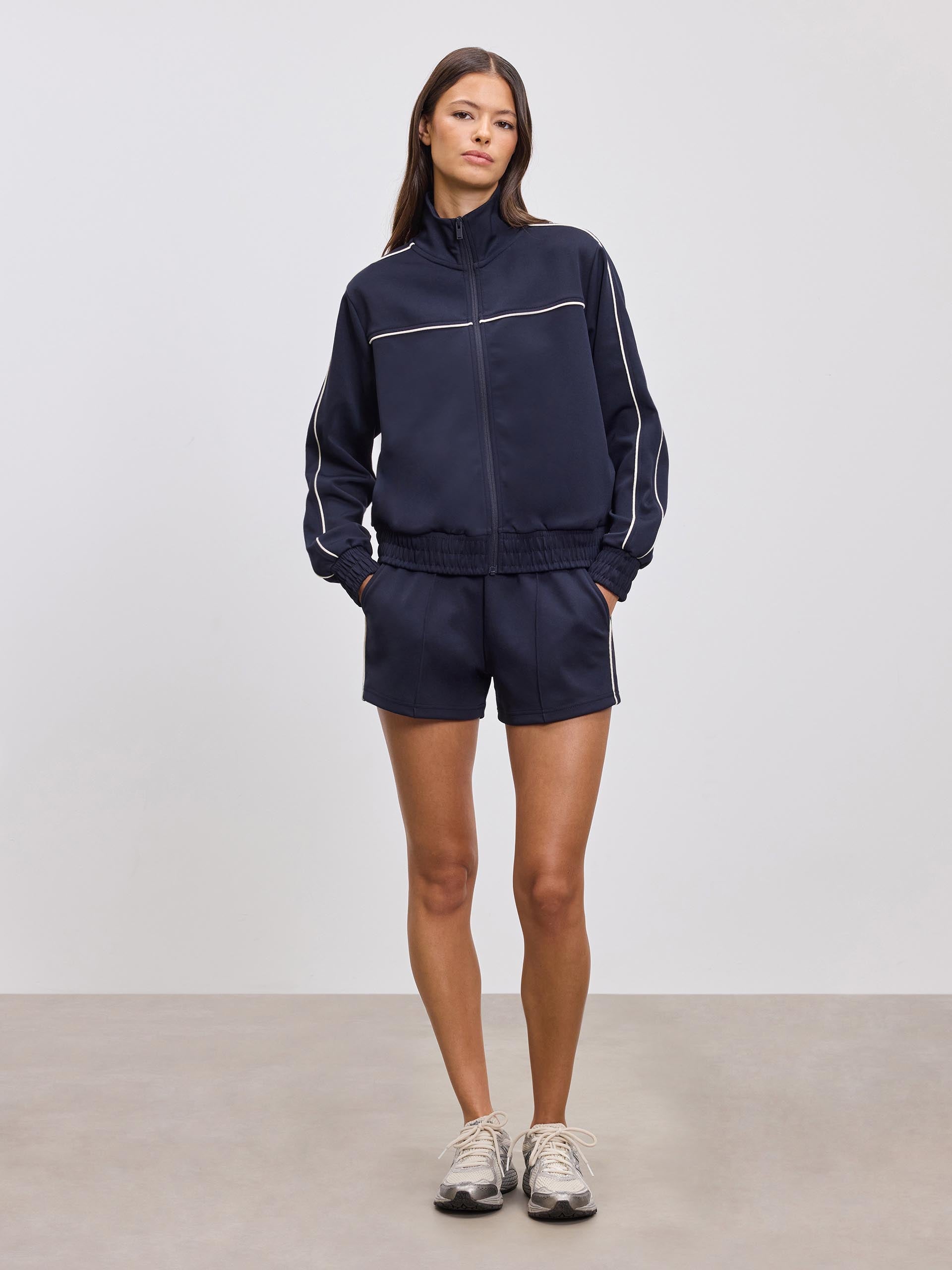 Womens Piping Track Short in Navy
