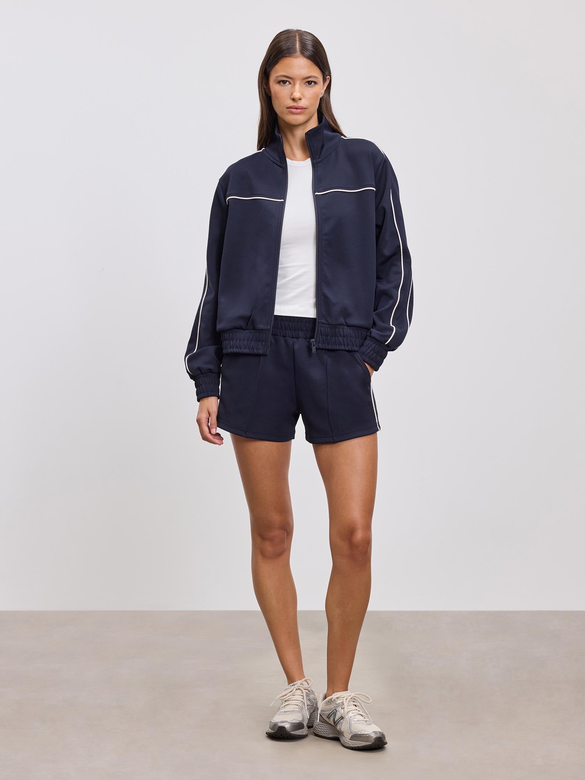Womens Piping Track Short in Navy