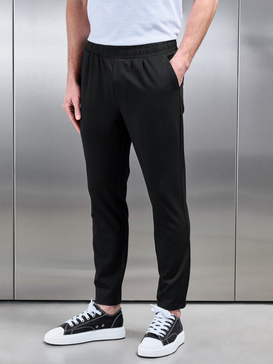 Pleated Drawstring Tailored Trouser in Black