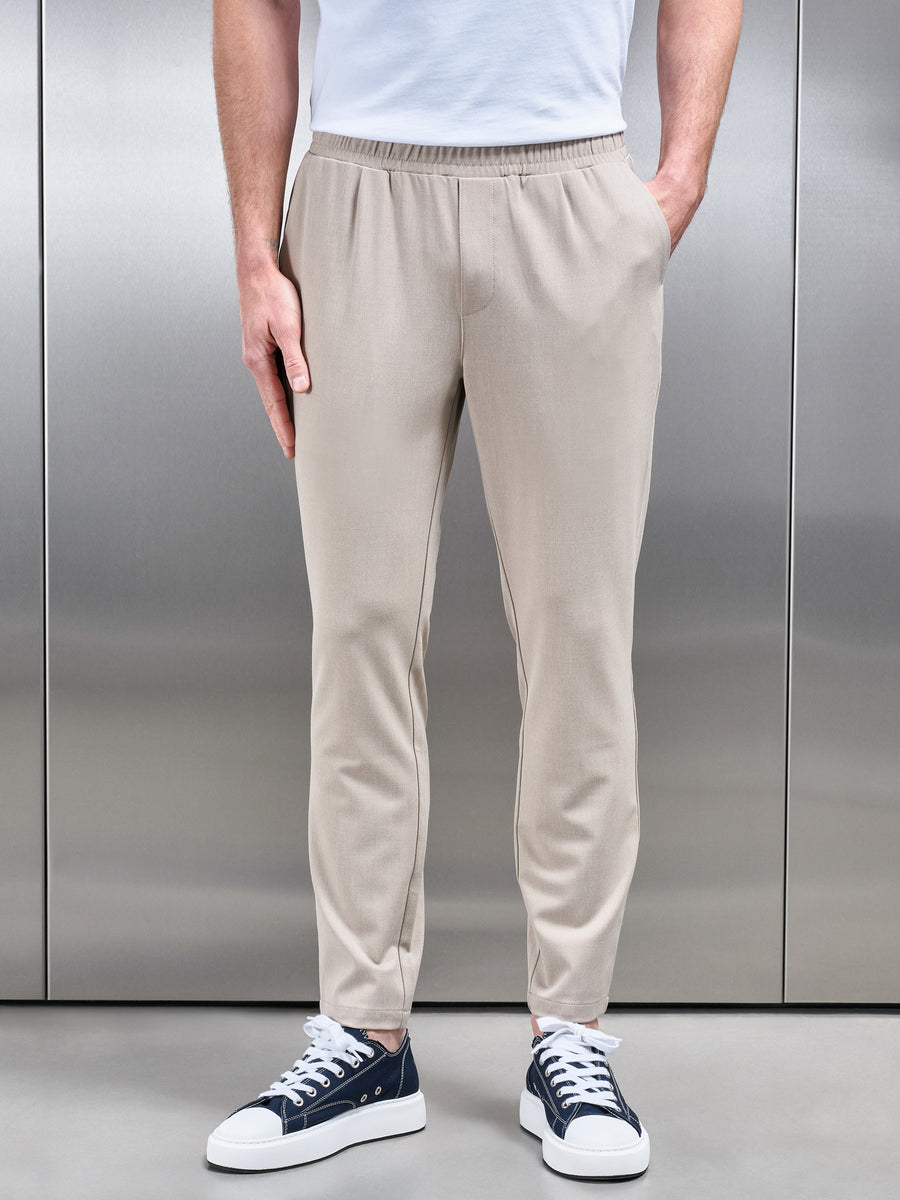 Pleated Drawstring Tailored Trouser in Stone