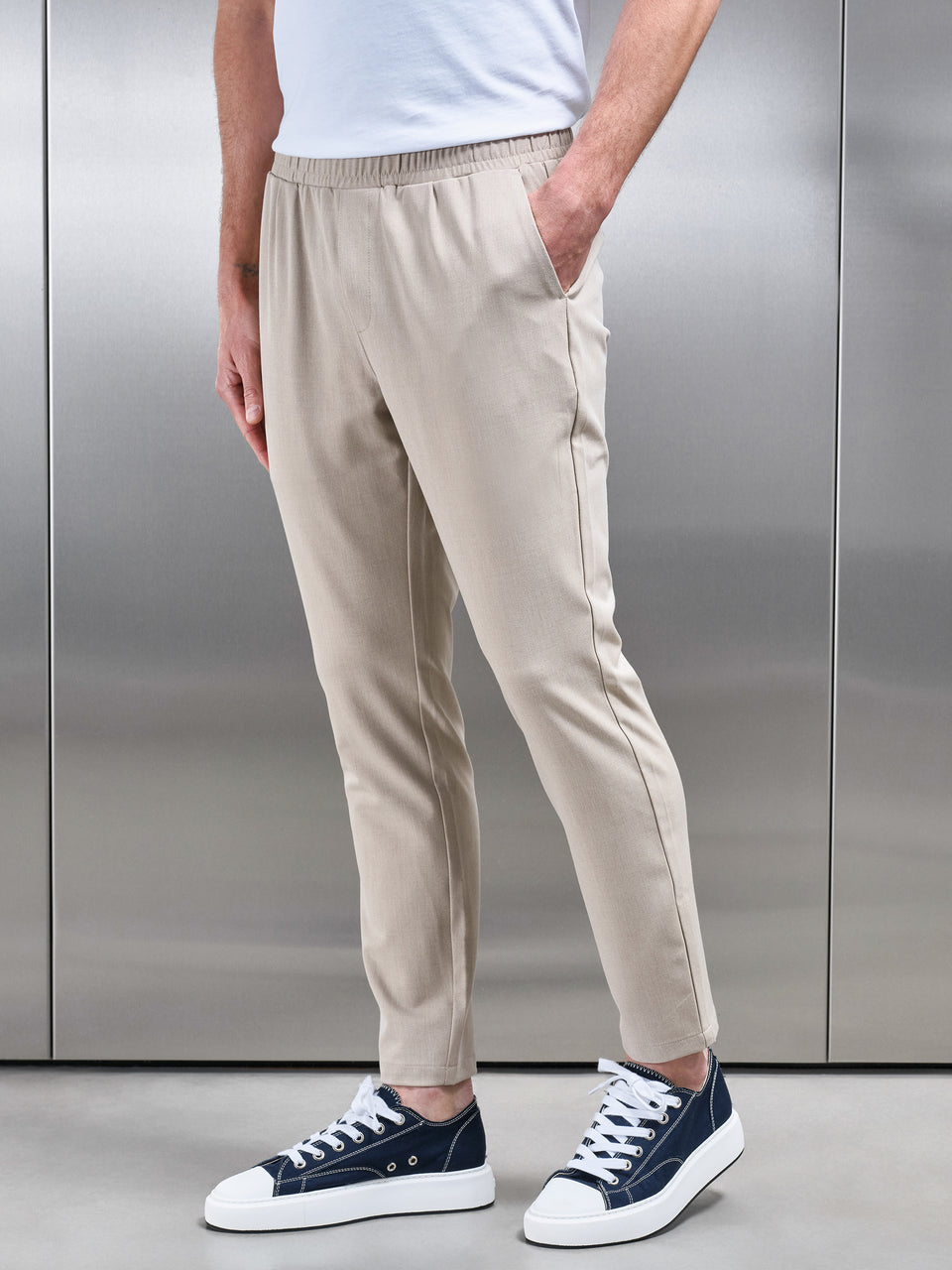 Essential Drawstring Tailored Trouser in Stone