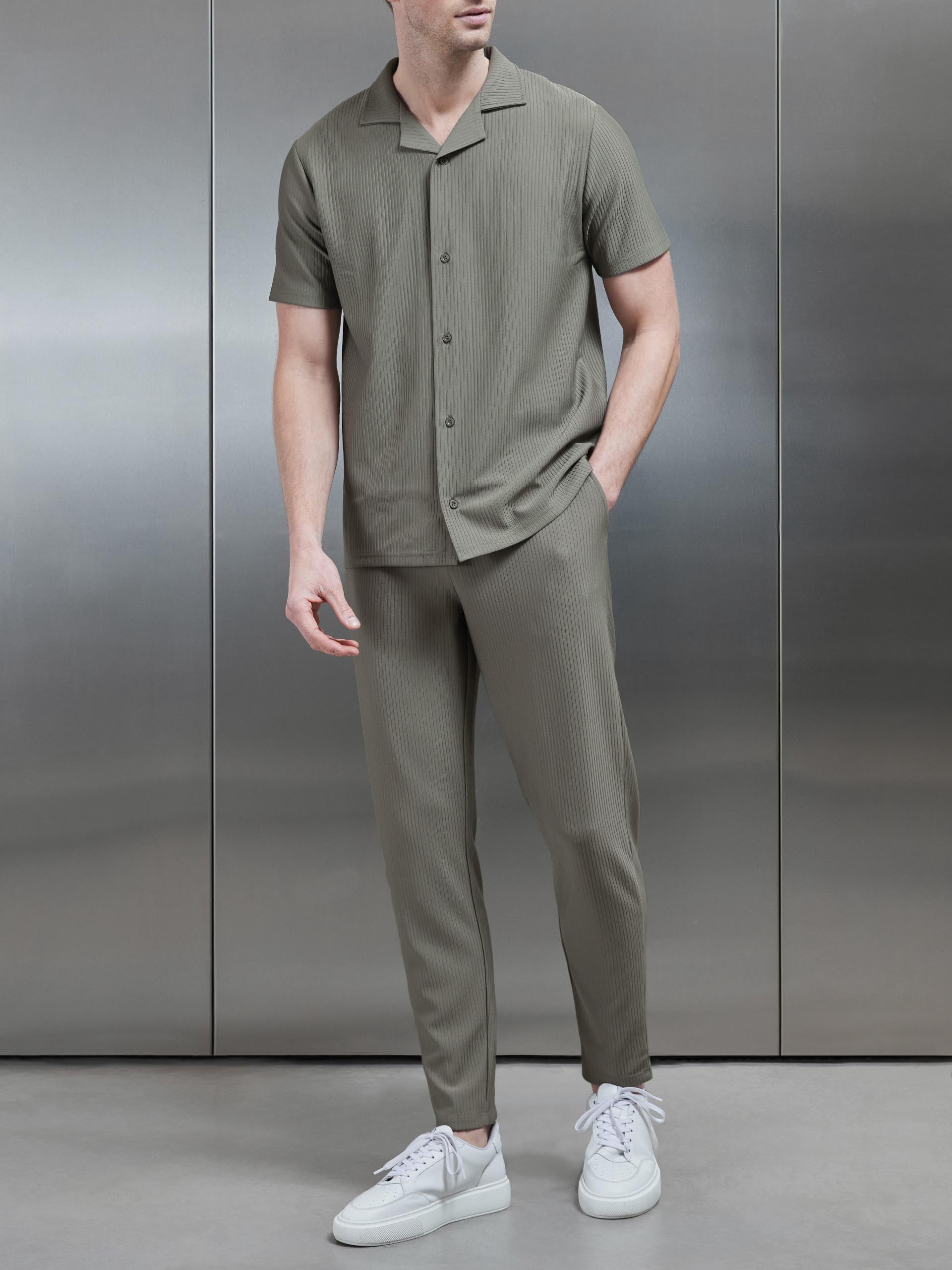 Pleated Textured Revere Collar Shirt in Sage