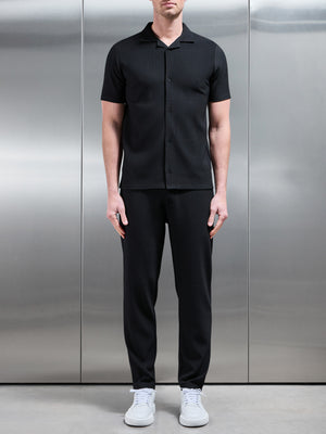 Pleated Revere Collar Shirt in Black