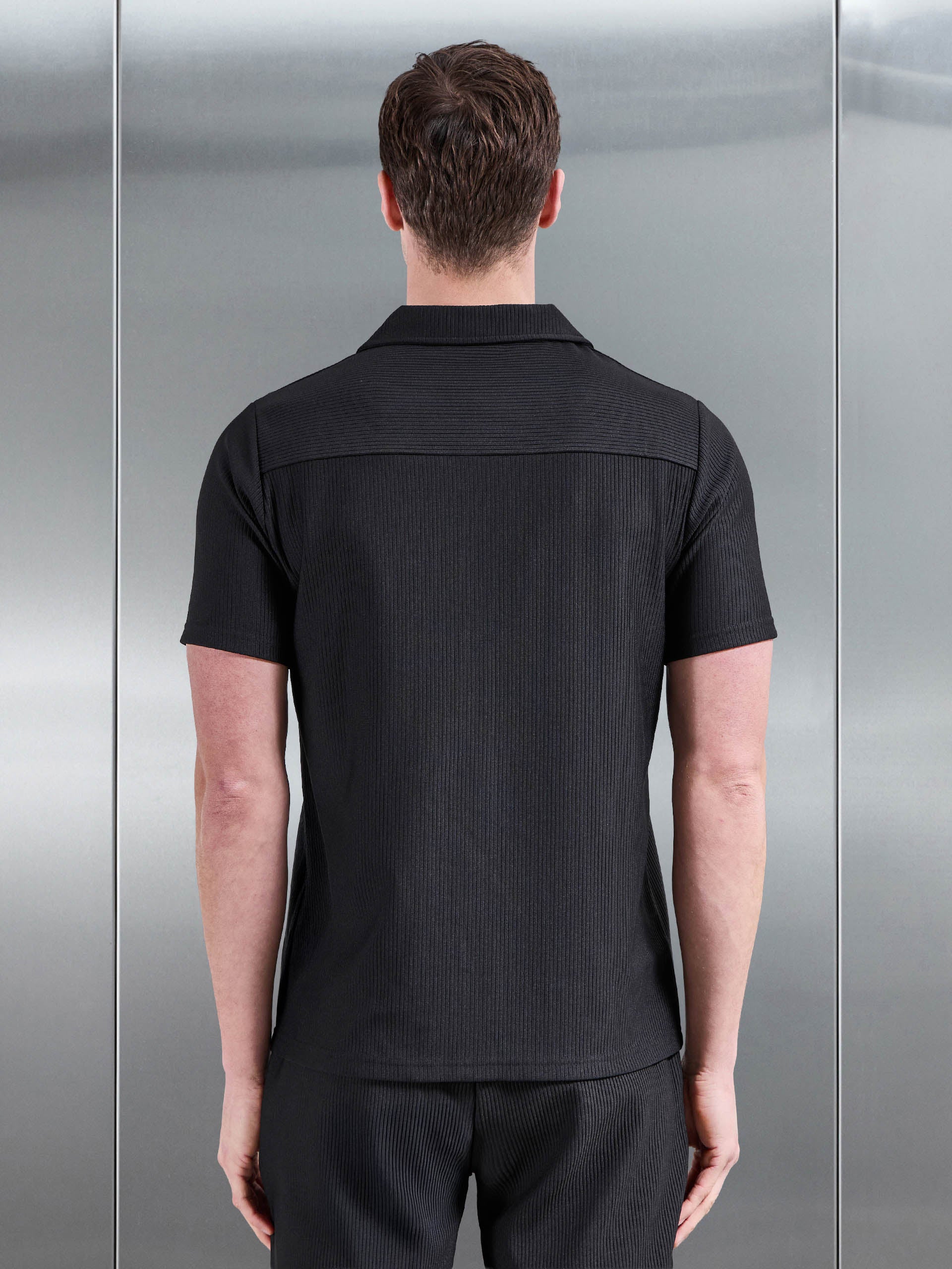 Pleated Revere Collar Shirt in Black