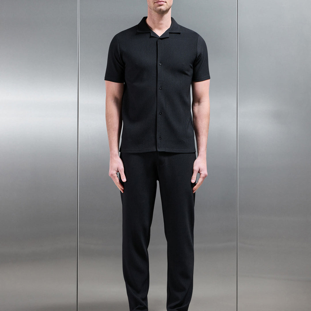 Pleated Revere Collar Shirt in Black