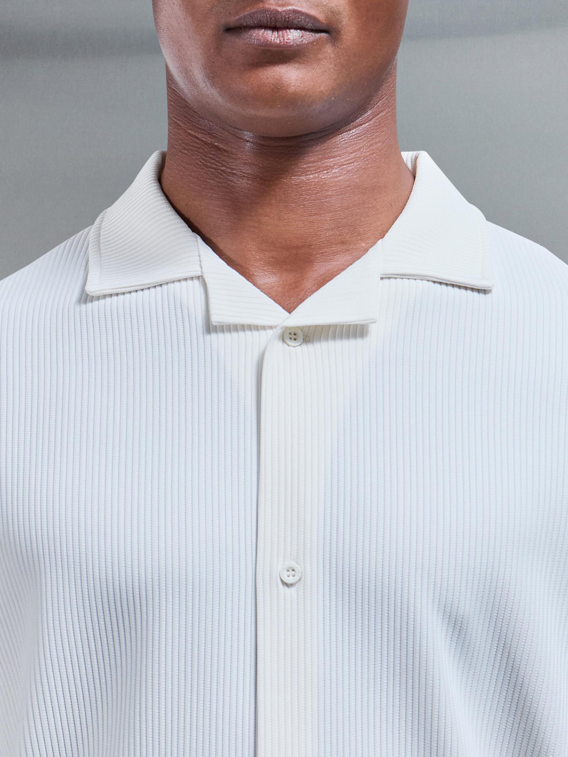 Pleated Revere Collar Shirt in Ecru