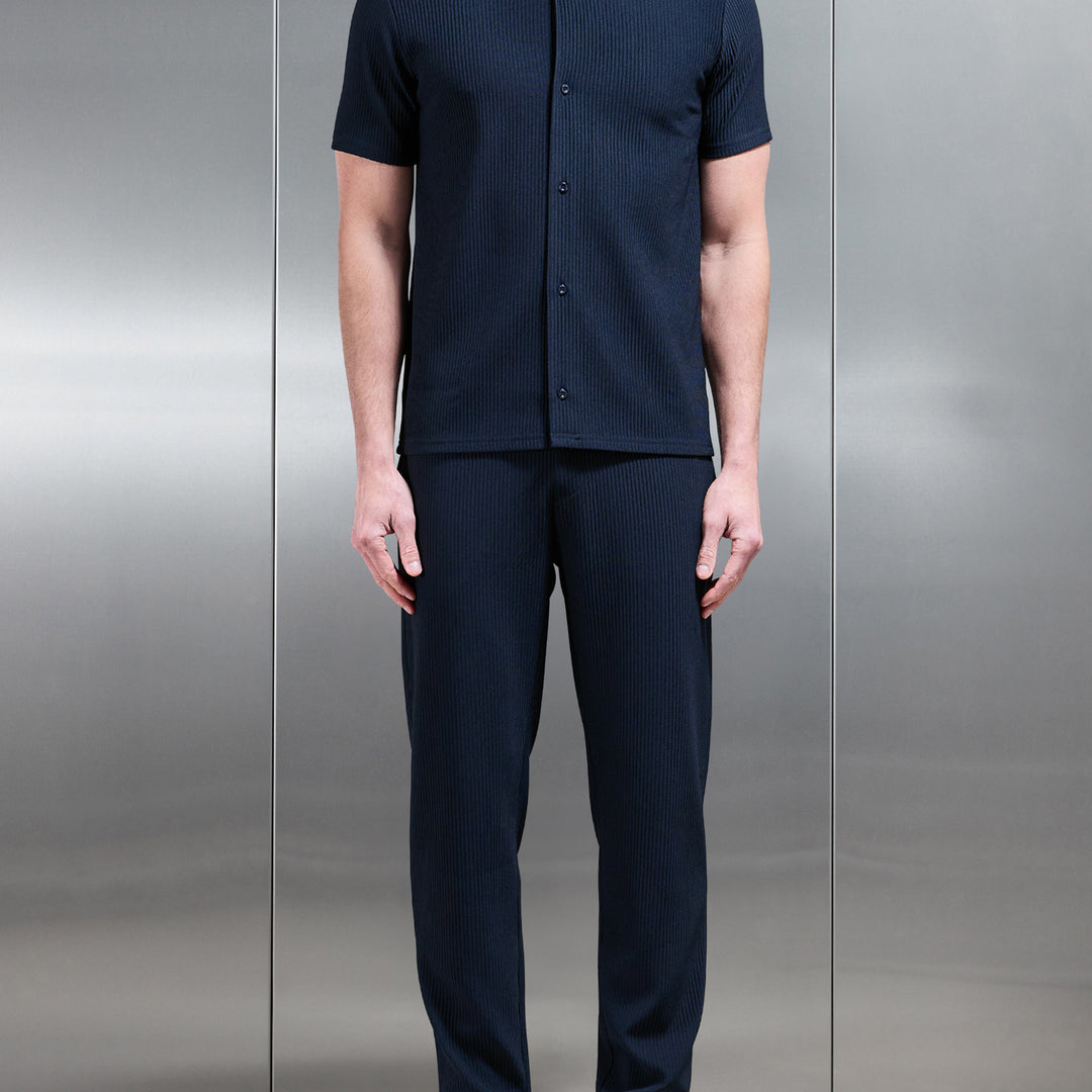 Pleated Revere Collar Shirt in Navy