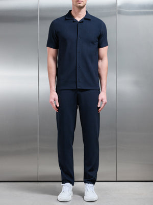 Pleated Revere Collar Shirt in Navy