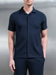 Pleated Revere Collar Shirt in Navy