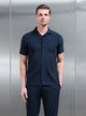 Pleated Revere Collar Shirt in Navy