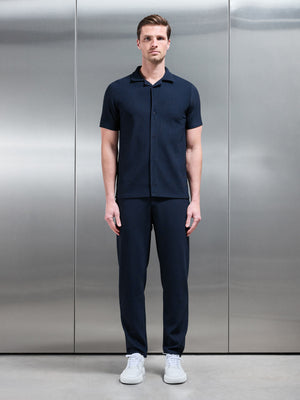 Pleated Revere Collar Shirt in Navy