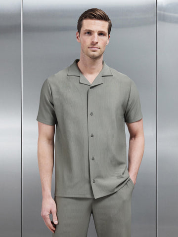 Pleated Textured Revere Collar Shirt in Sage