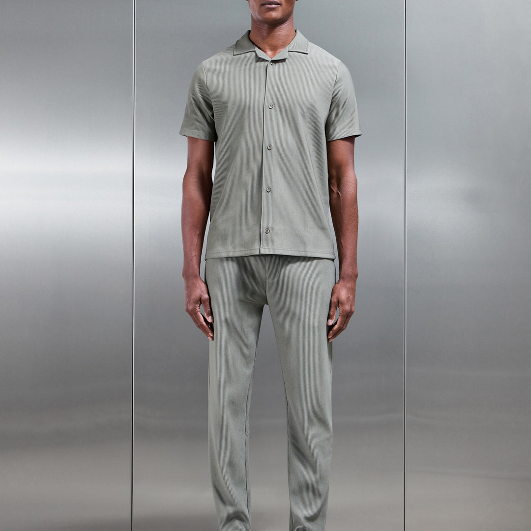 Pleated Revere Collar Shirt in Sage