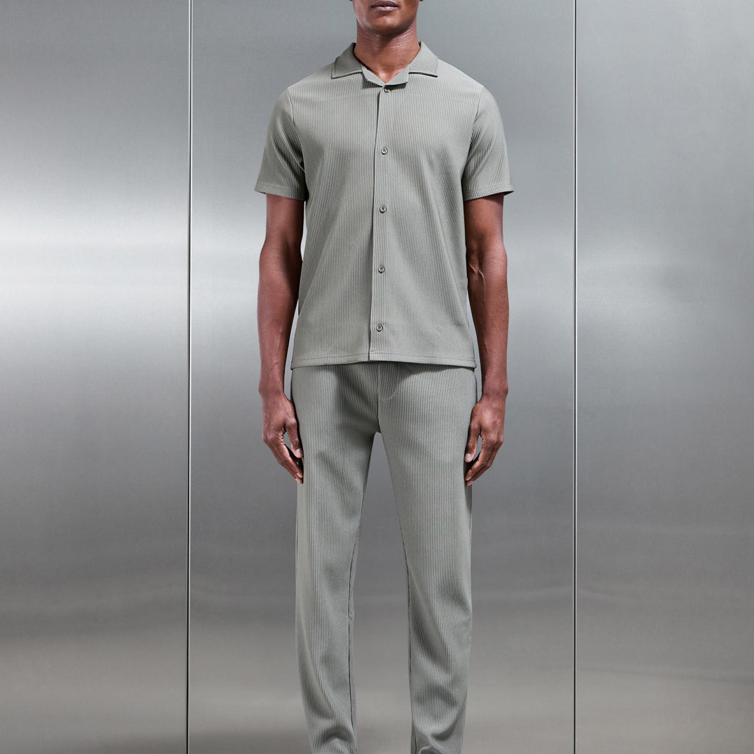 Pleated Revere Collar Shirt in Sage