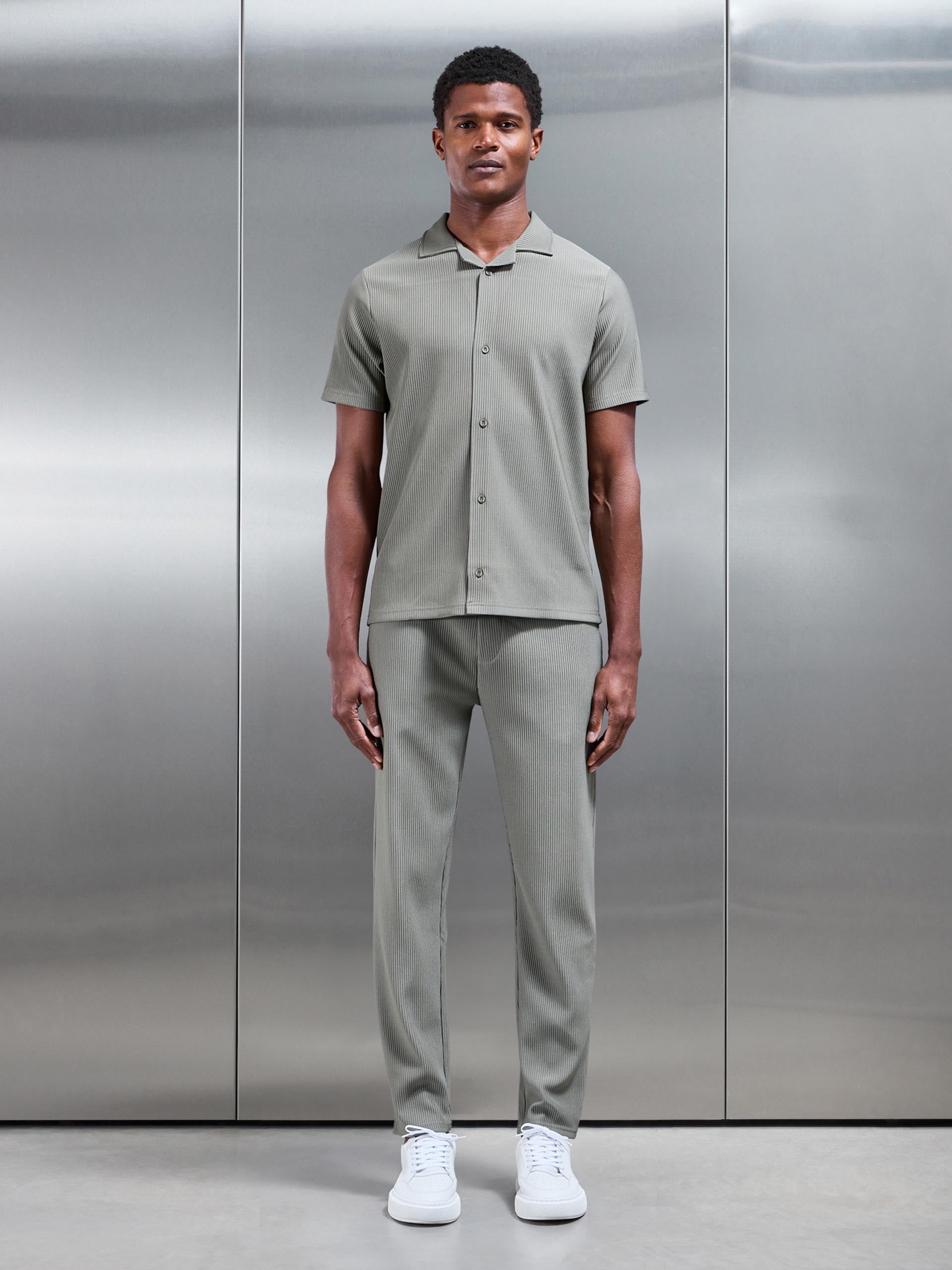 Pleated Revere Collar Shirt in Sage