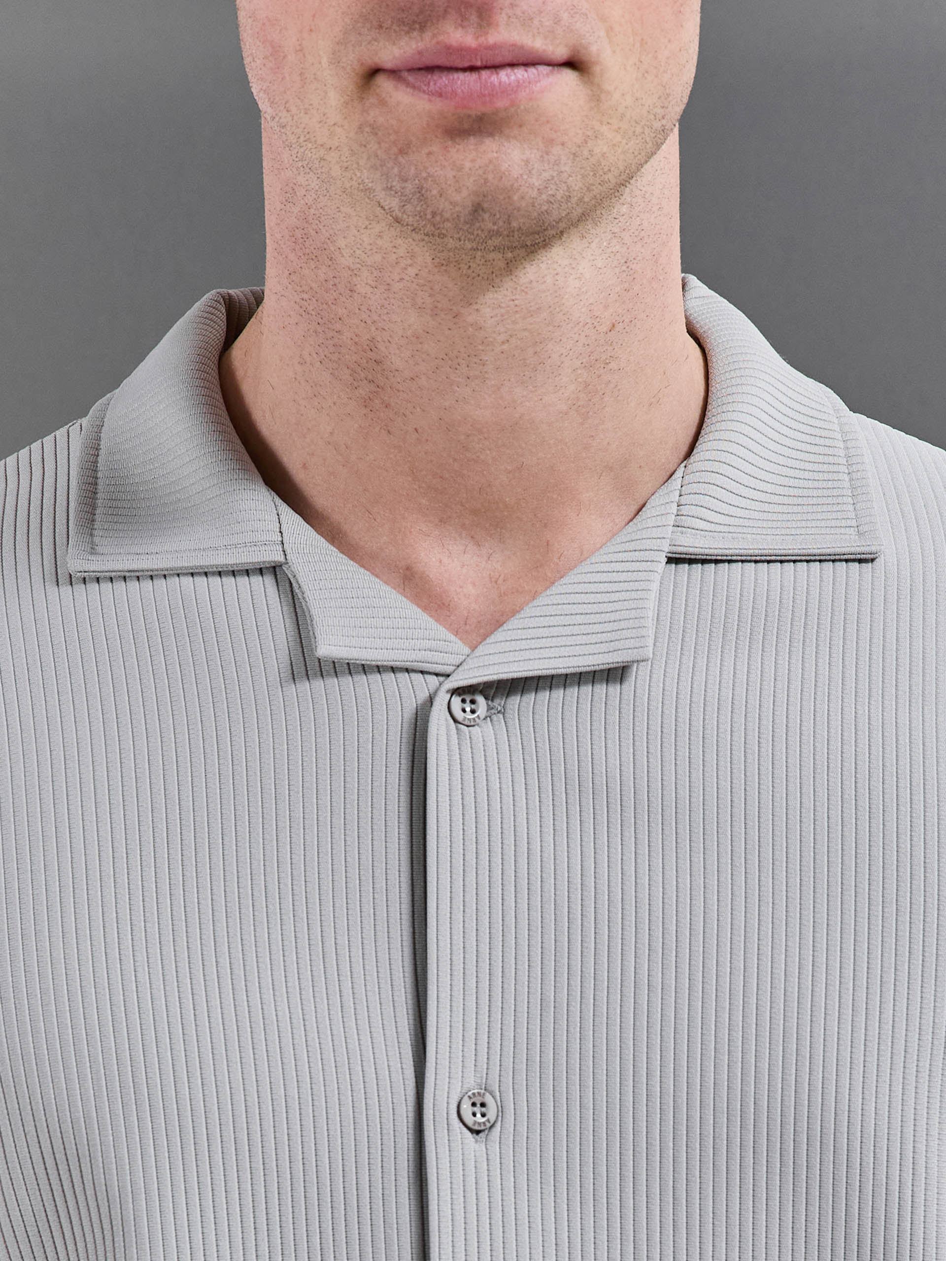Pleated Revere Collar Shirt in Stone
