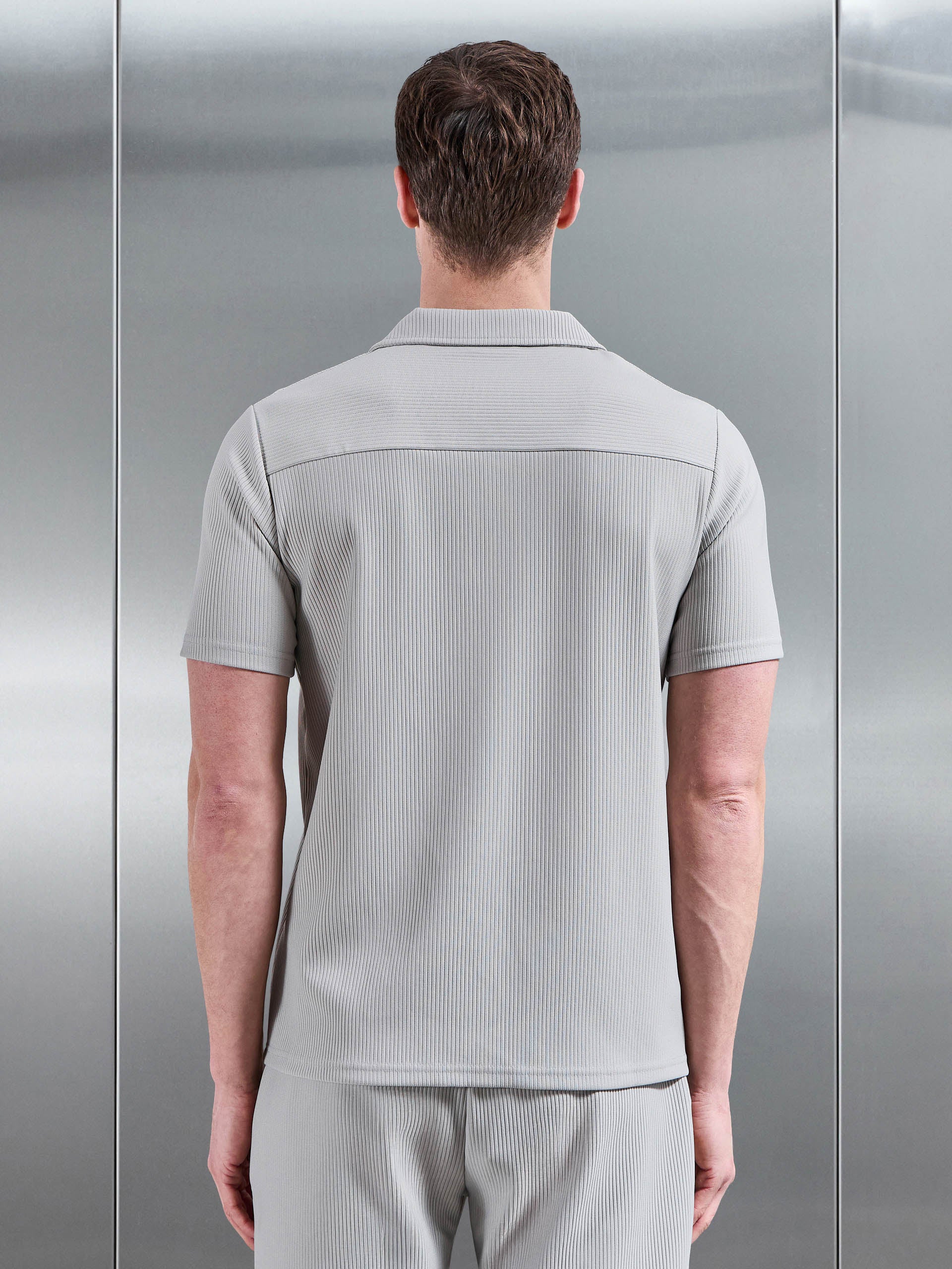 Pleated Revere Collar Shirt in Stone