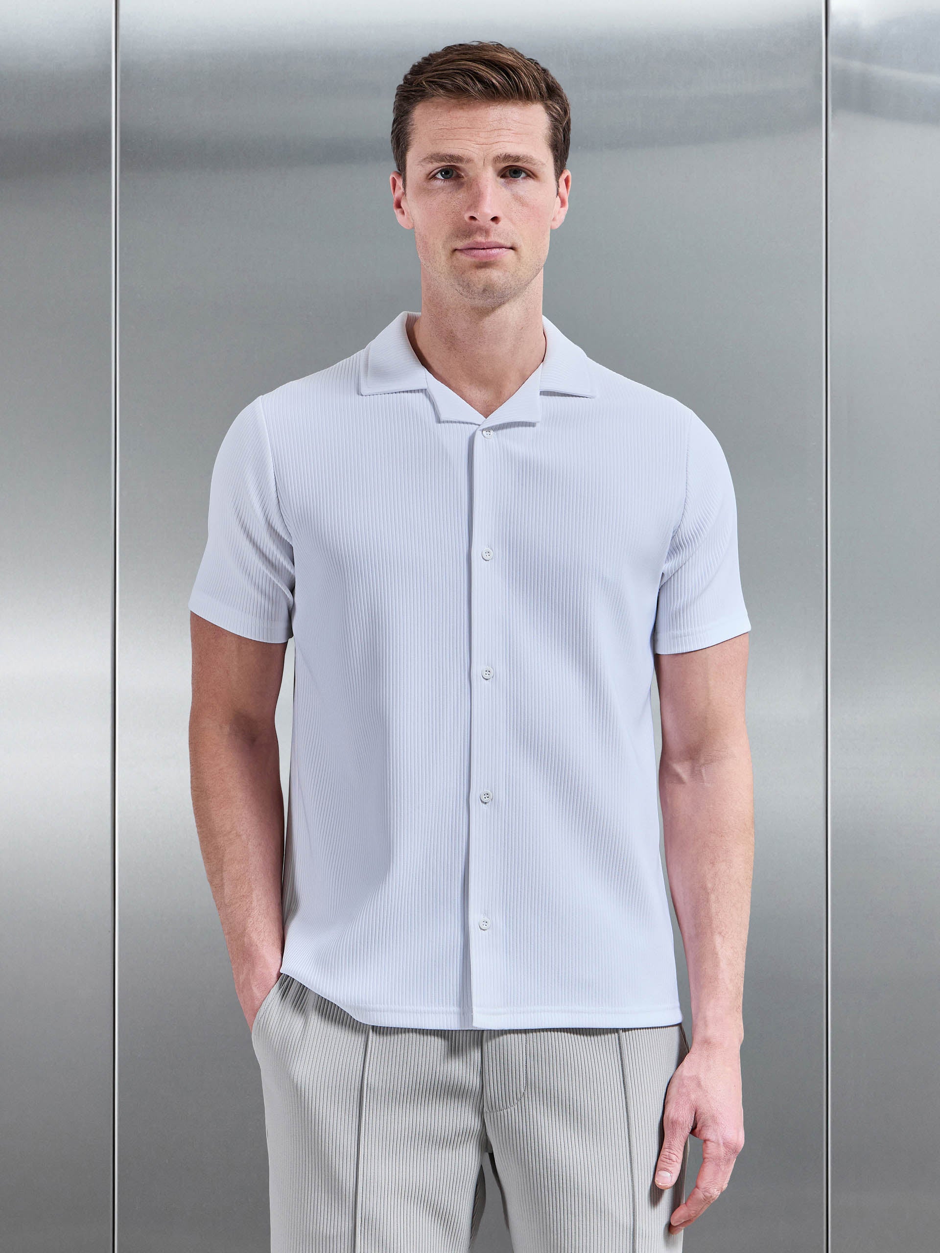 Pleated Revere Collar Shirt in White