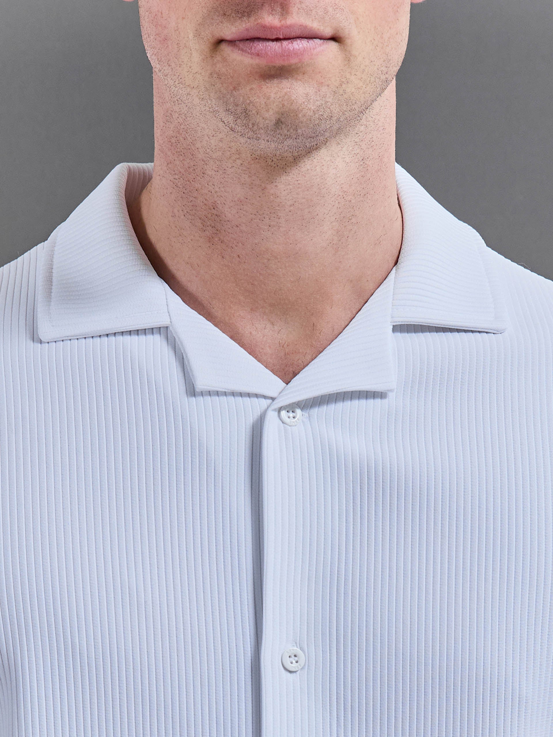 Pleated Revere Collar Shirt in White
