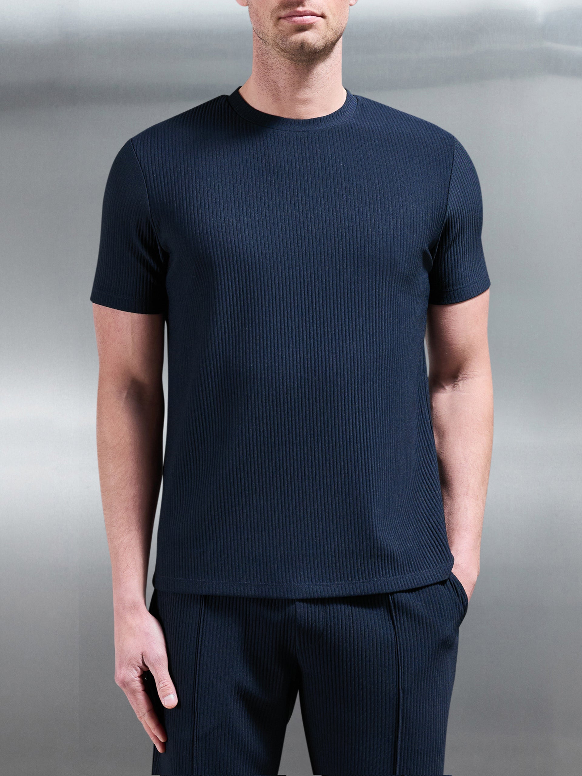 Pleated T-Shirt in Navy