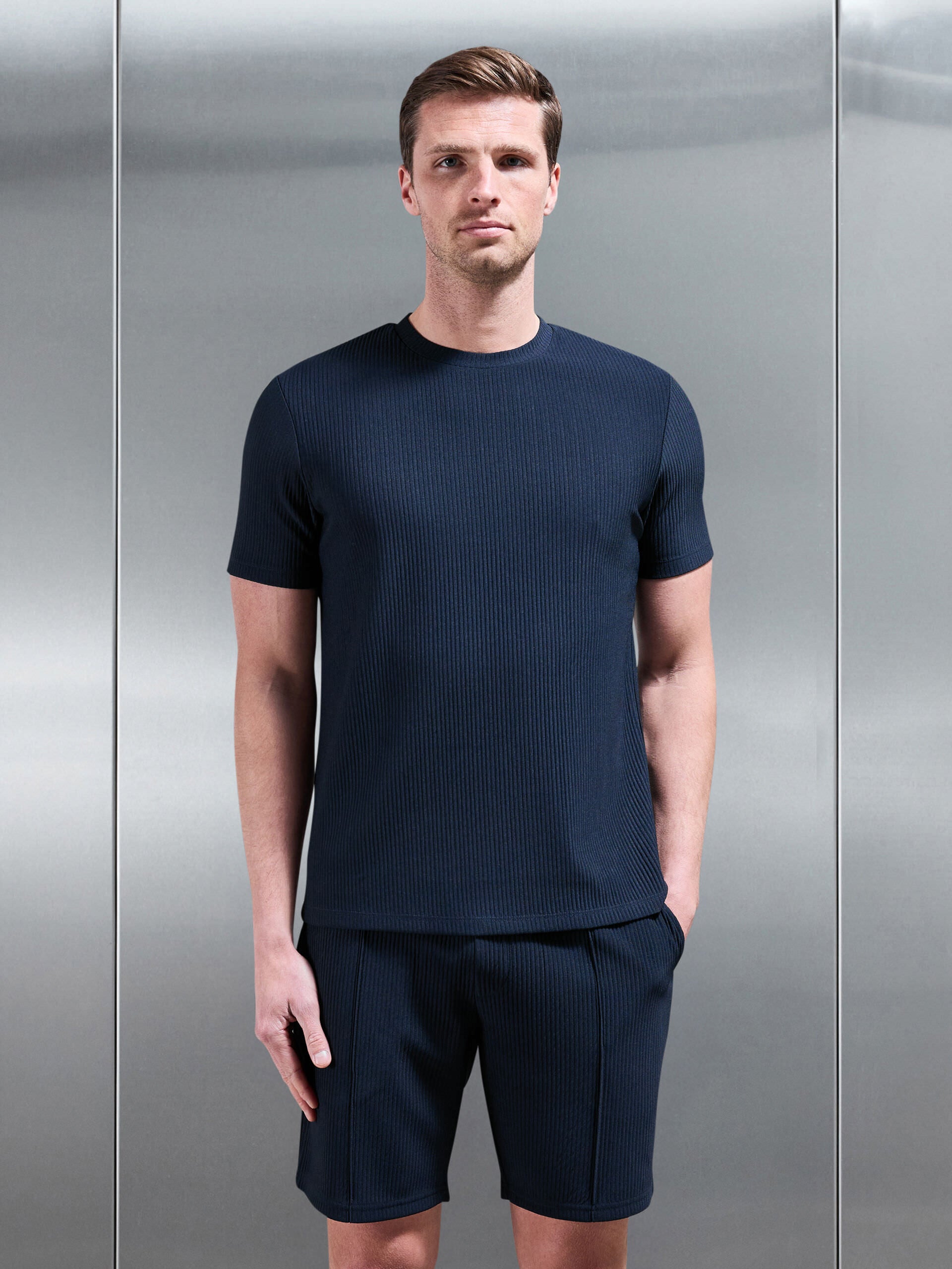 Pleated T-Shirt in Navy