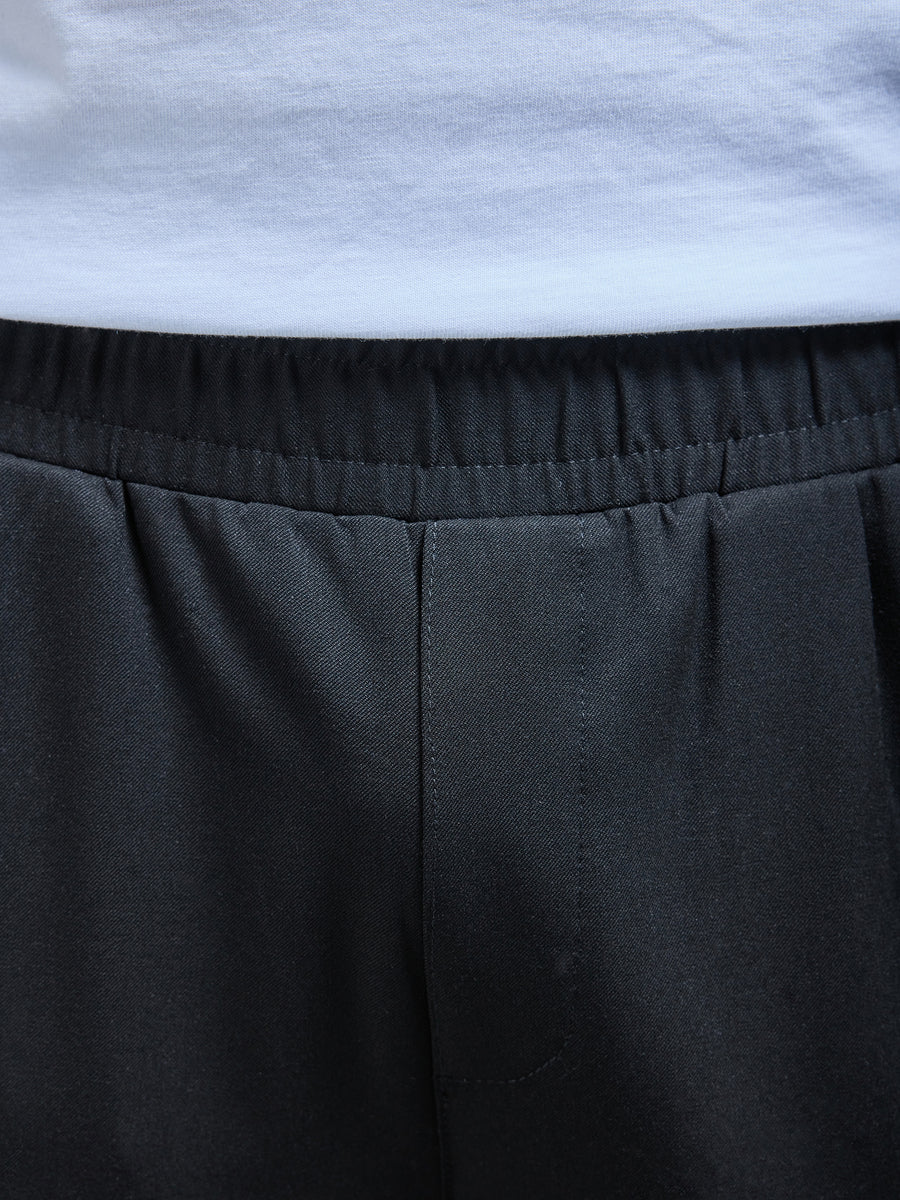 Pleated Drawstring Tailored Trouser in Black