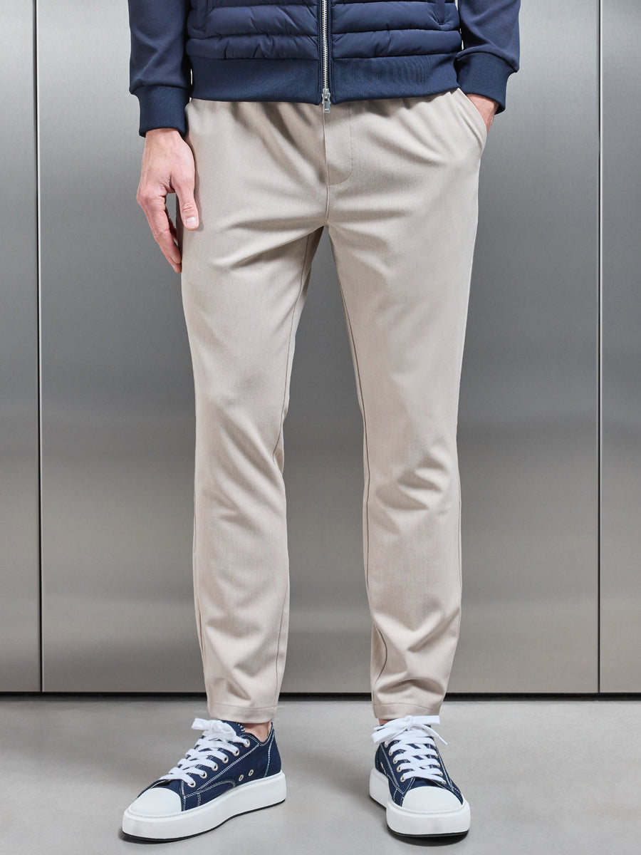 Pleated Drawstring Tailored Trouser in Stone