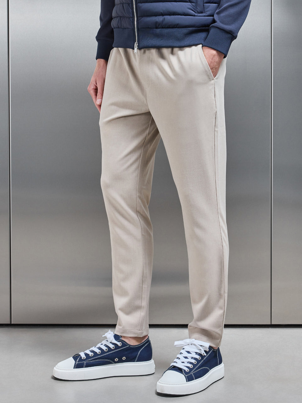 Pleated Drawstring Tailored Trouser in Stone