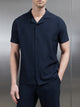 Pleated Revere Collar Shirt in Navy