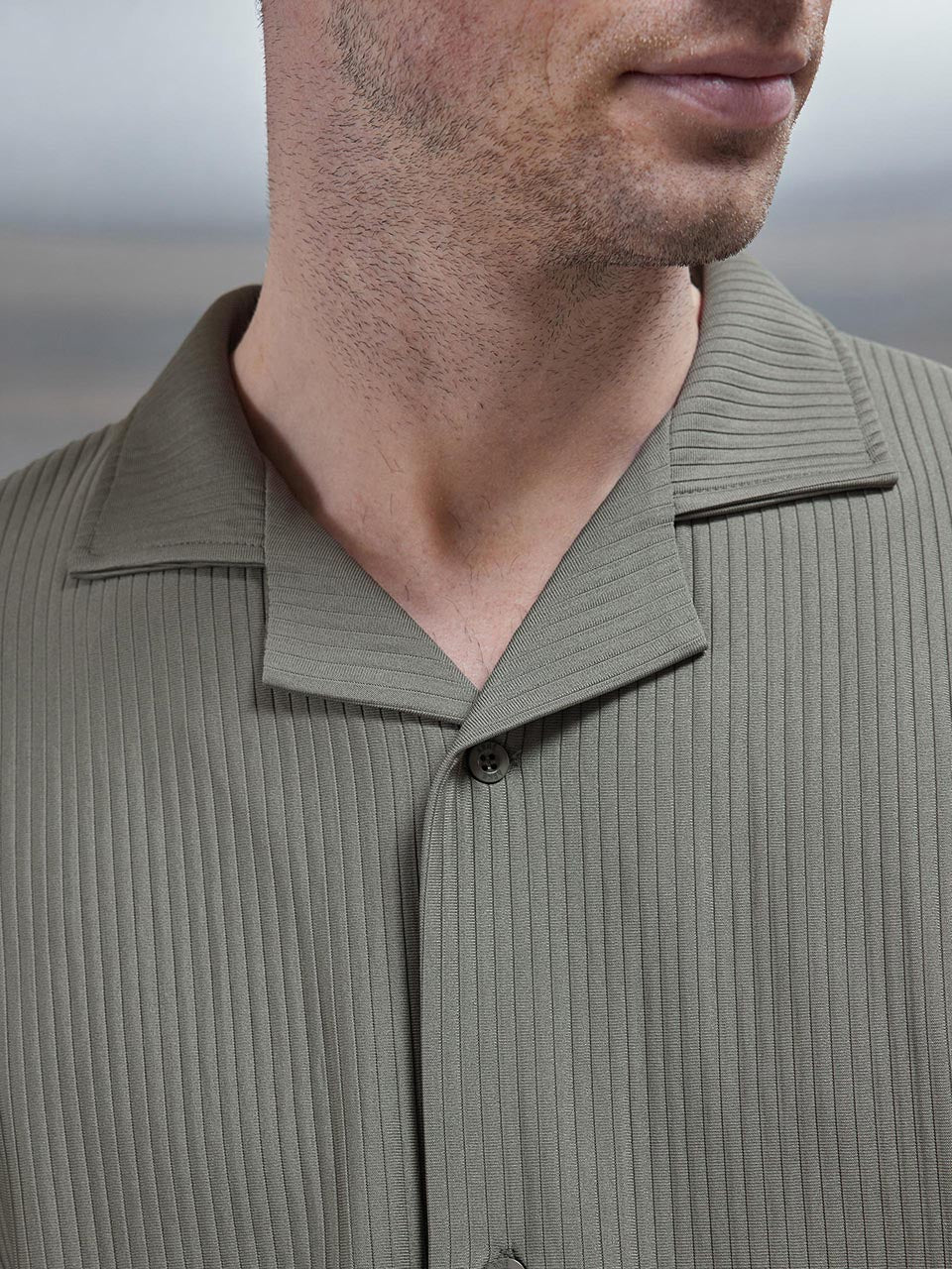 Pleated Textured Revere Collar Shirt in Sage
