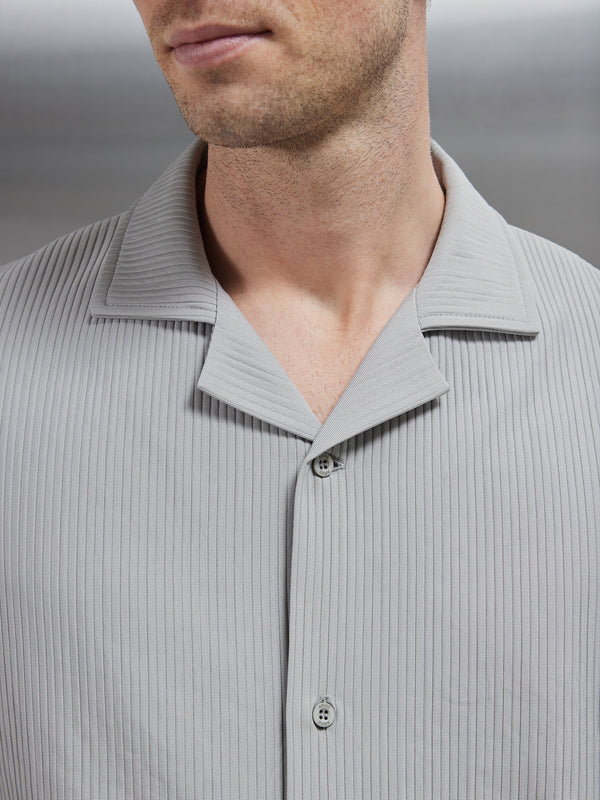 Pleated Revere Collar Shirt in Stone
