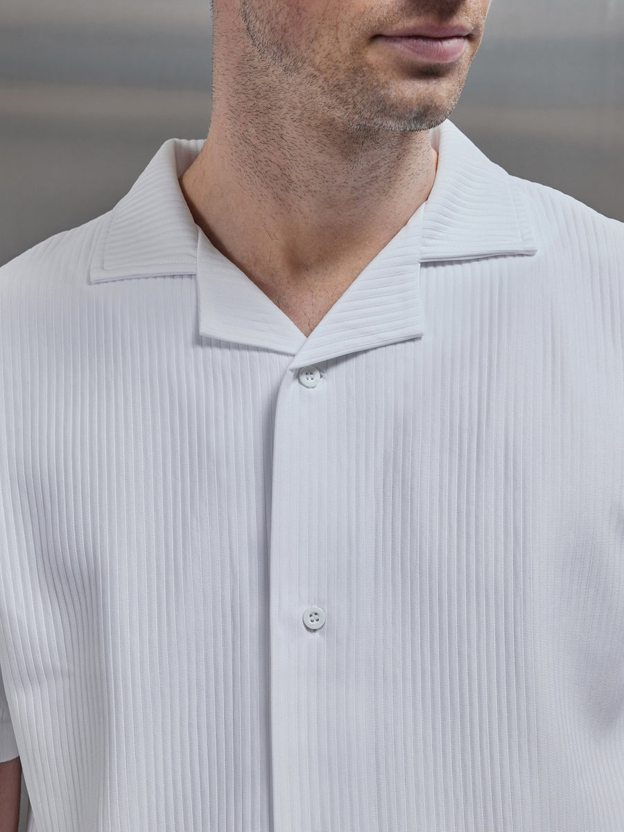 Pleated Revere Collar Shirt in White