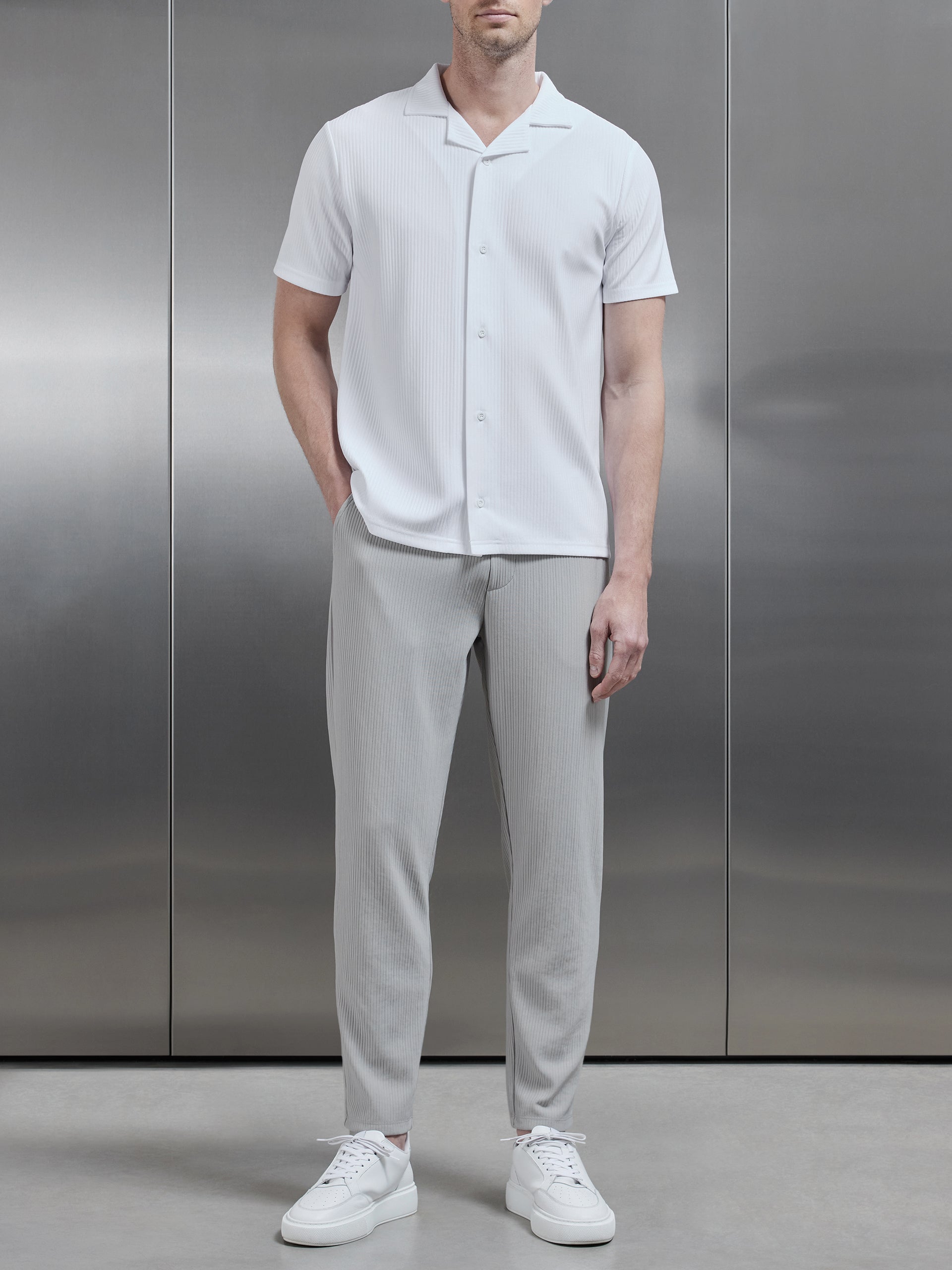 Pleated Revere Collar Shirt in White