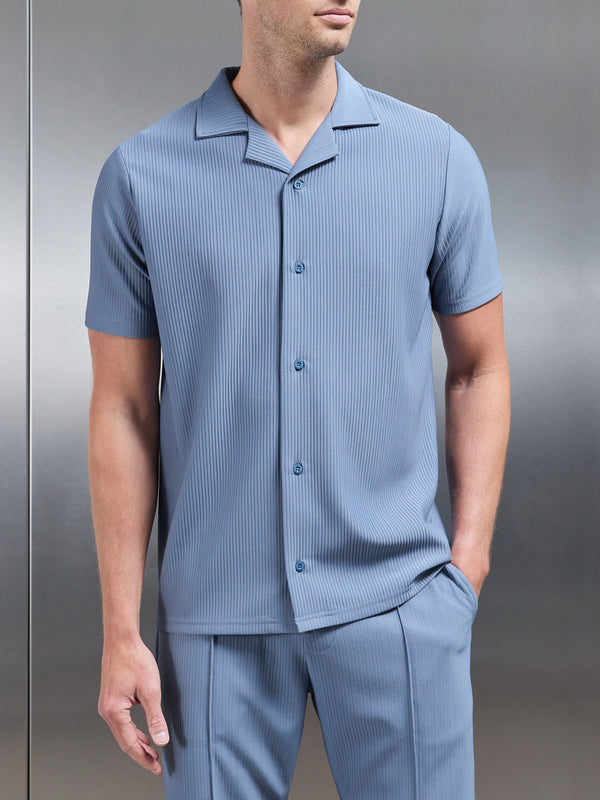 Pleated Revere Collar Shirt in Dove Blue