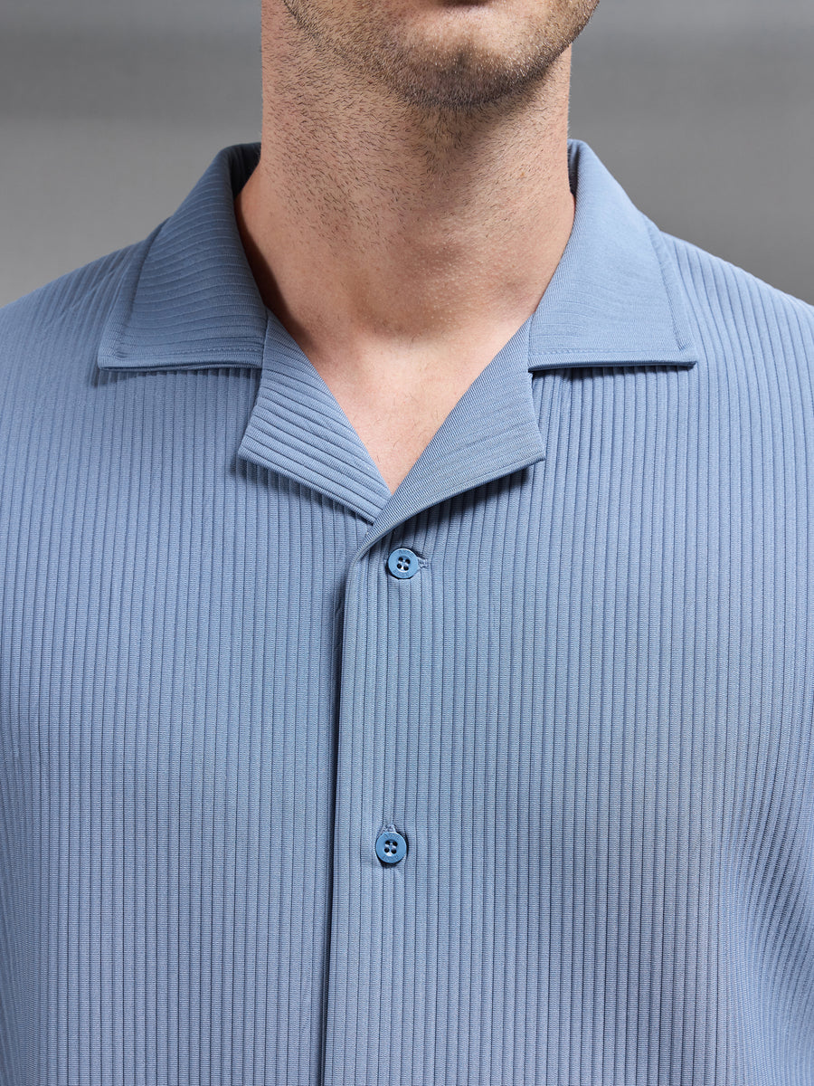 Pleated Revere Collar Shirt in Dove Blue