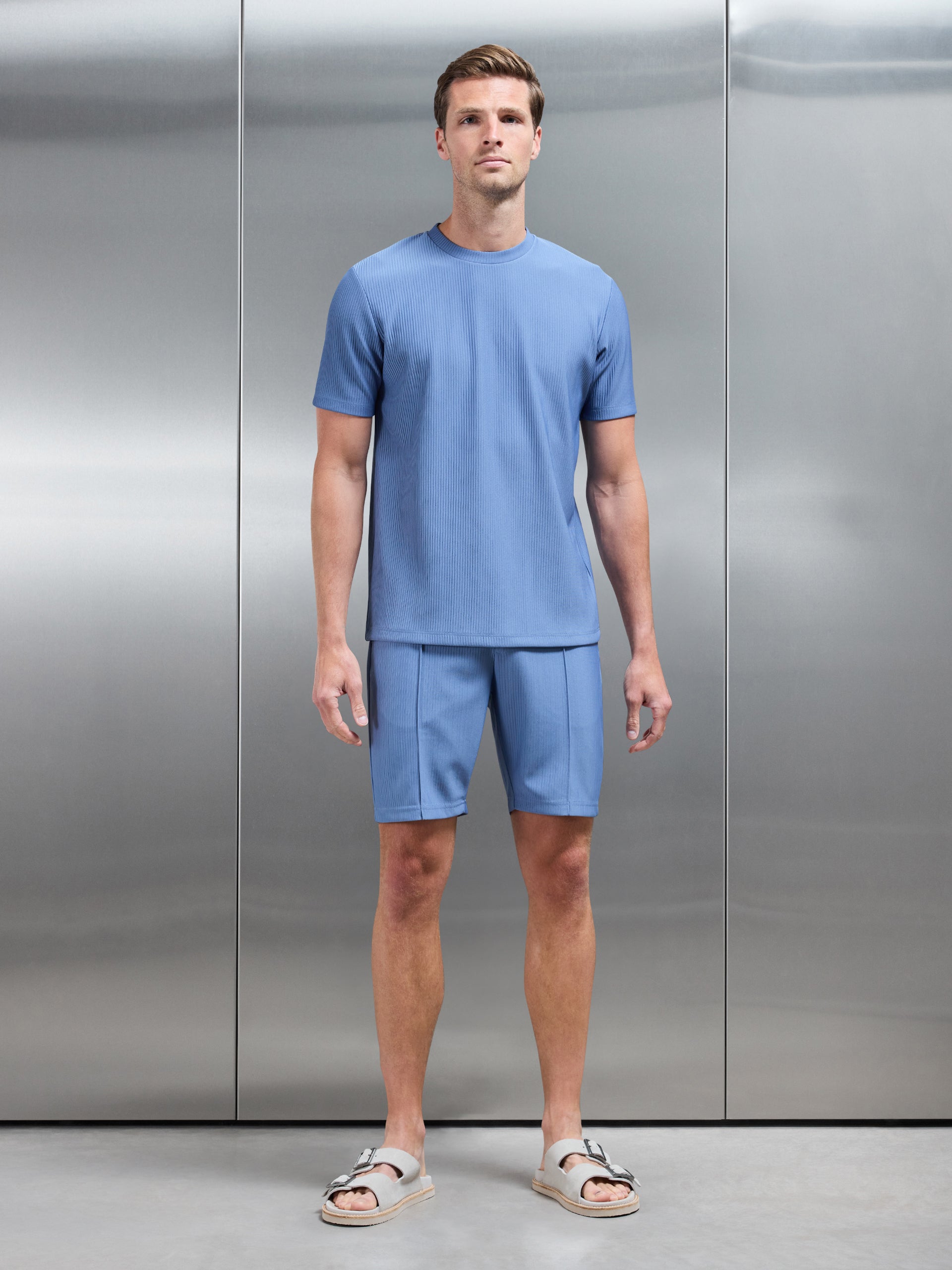 Pleated T-Shirt in Dove Blue
