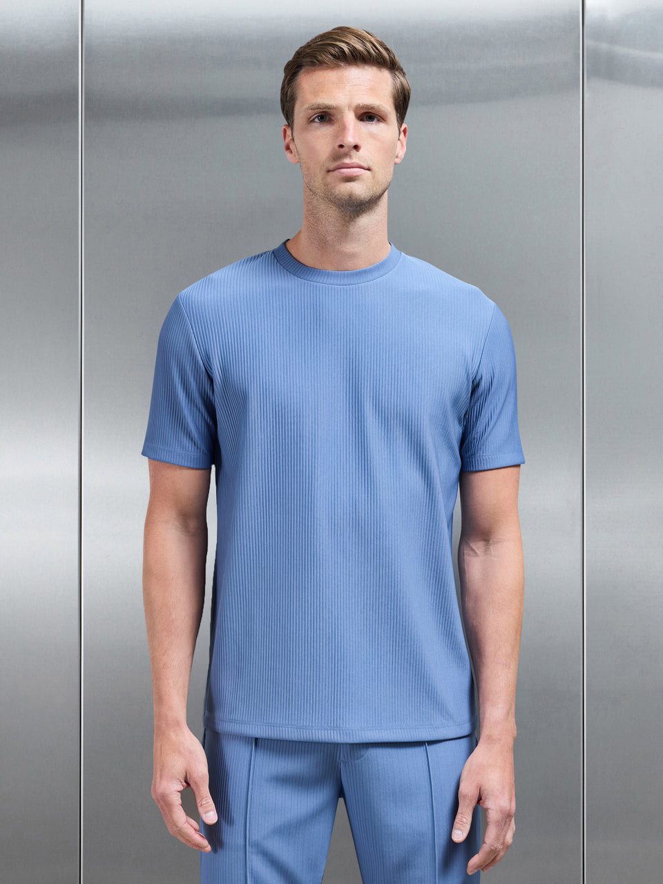 Pleated T-Shirt in Dove Blue