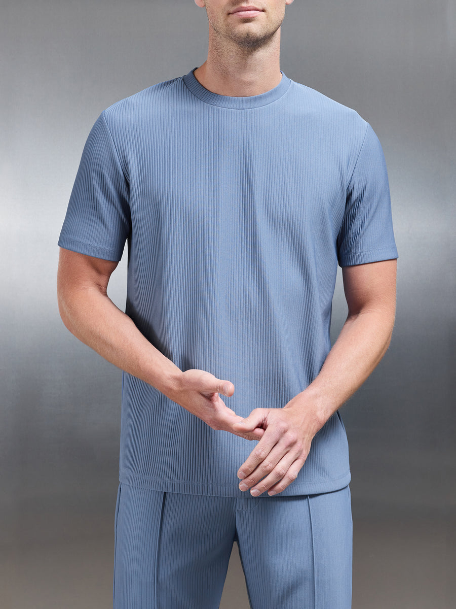 Pleated T-Shirt in Dove Blue