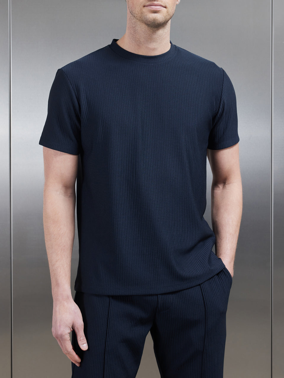 Pleated T-Shirt in Navy