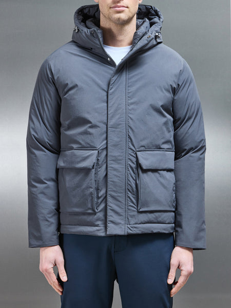 Pocket Puffer Jacket in Grey