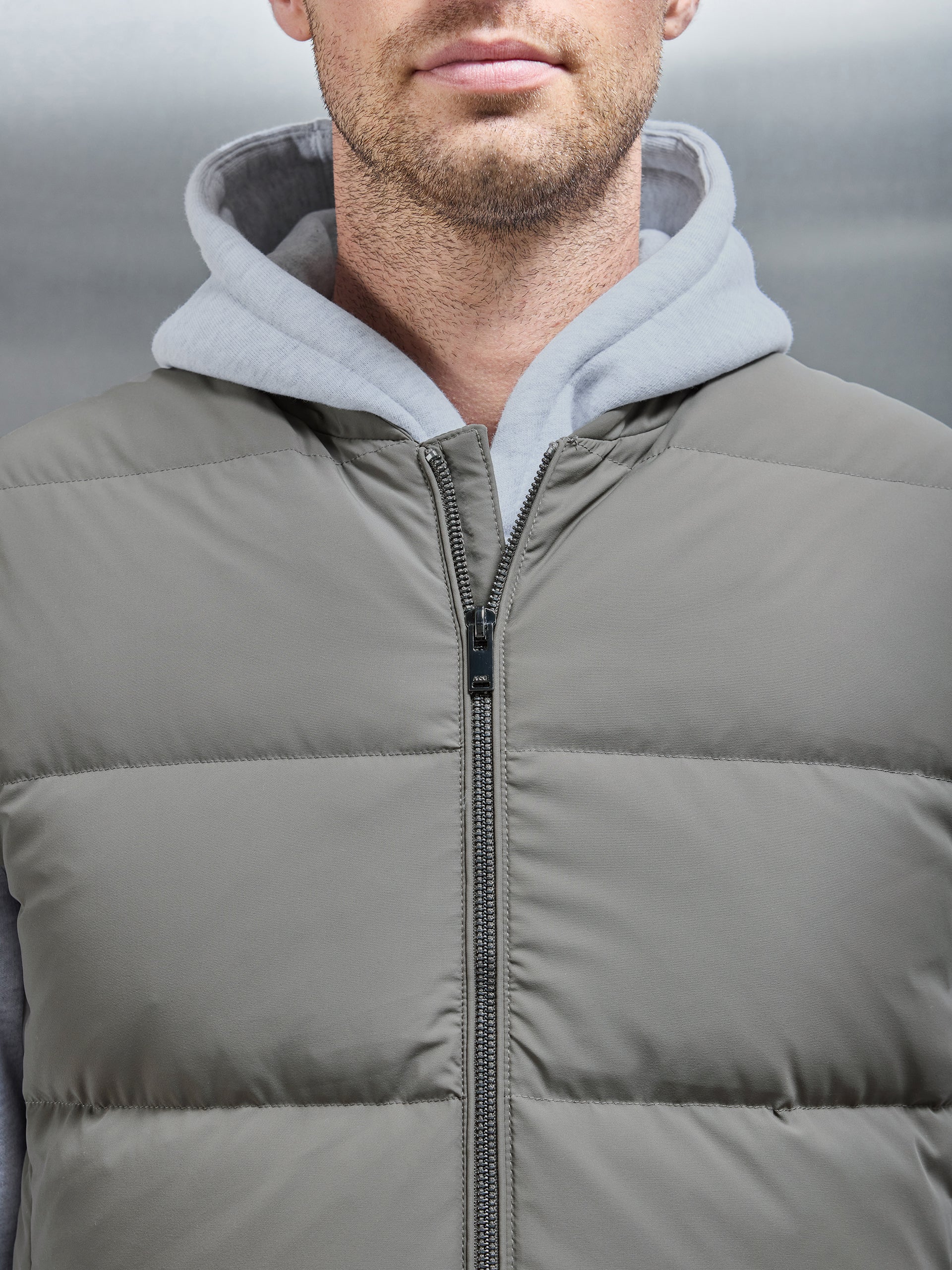 Quilted Bomber Gilet in Olive