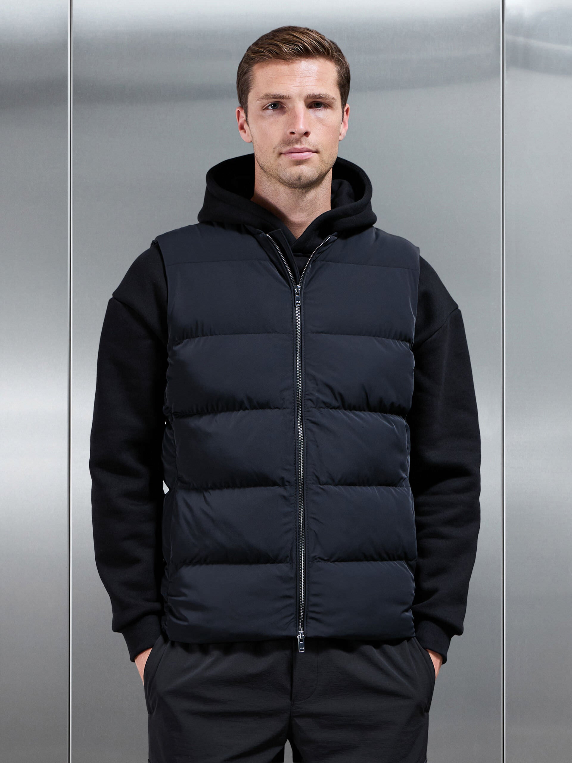 Quilted Bomber Gilet in Black
