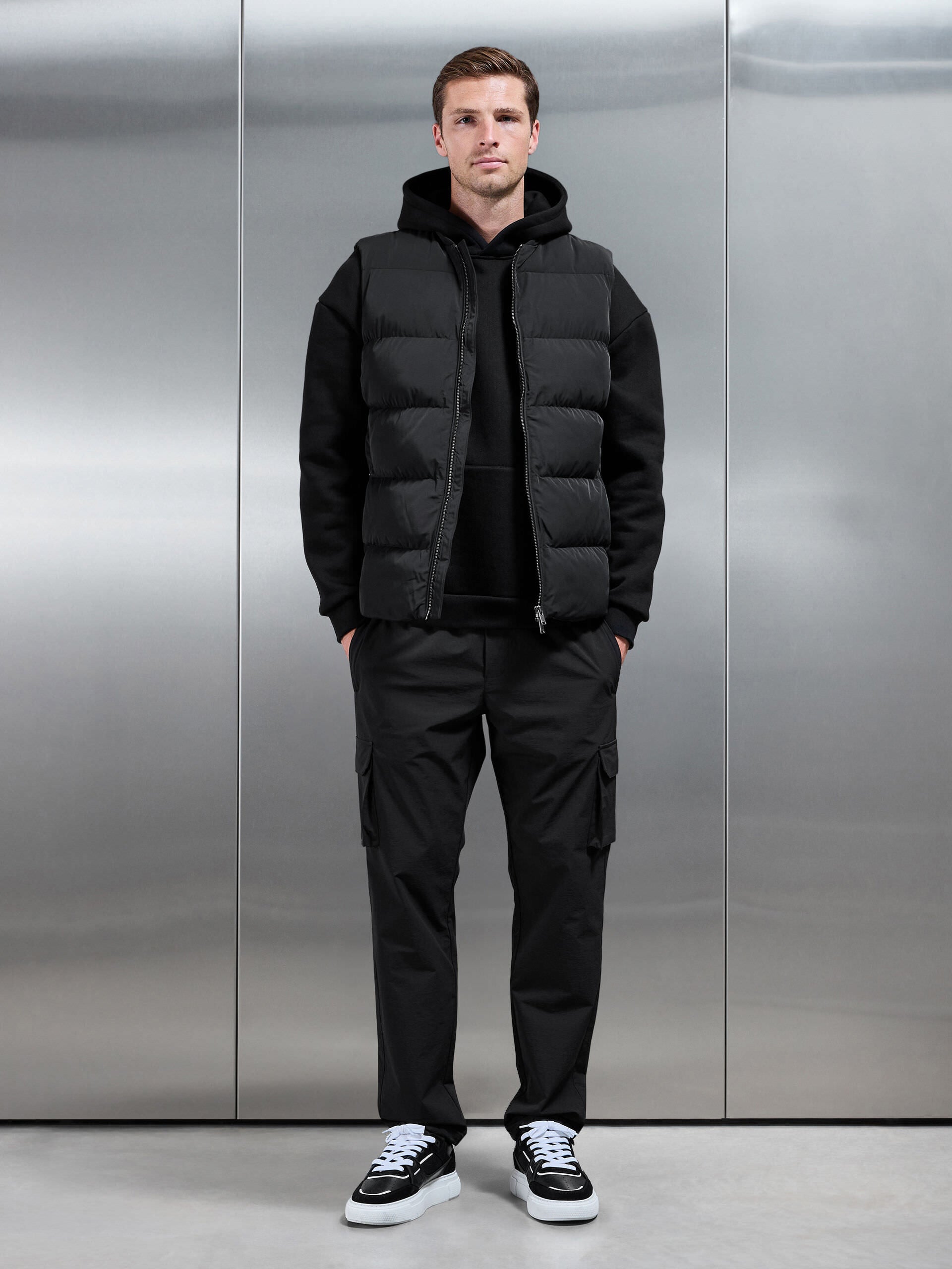 Quilted Bomber Gilet in Black