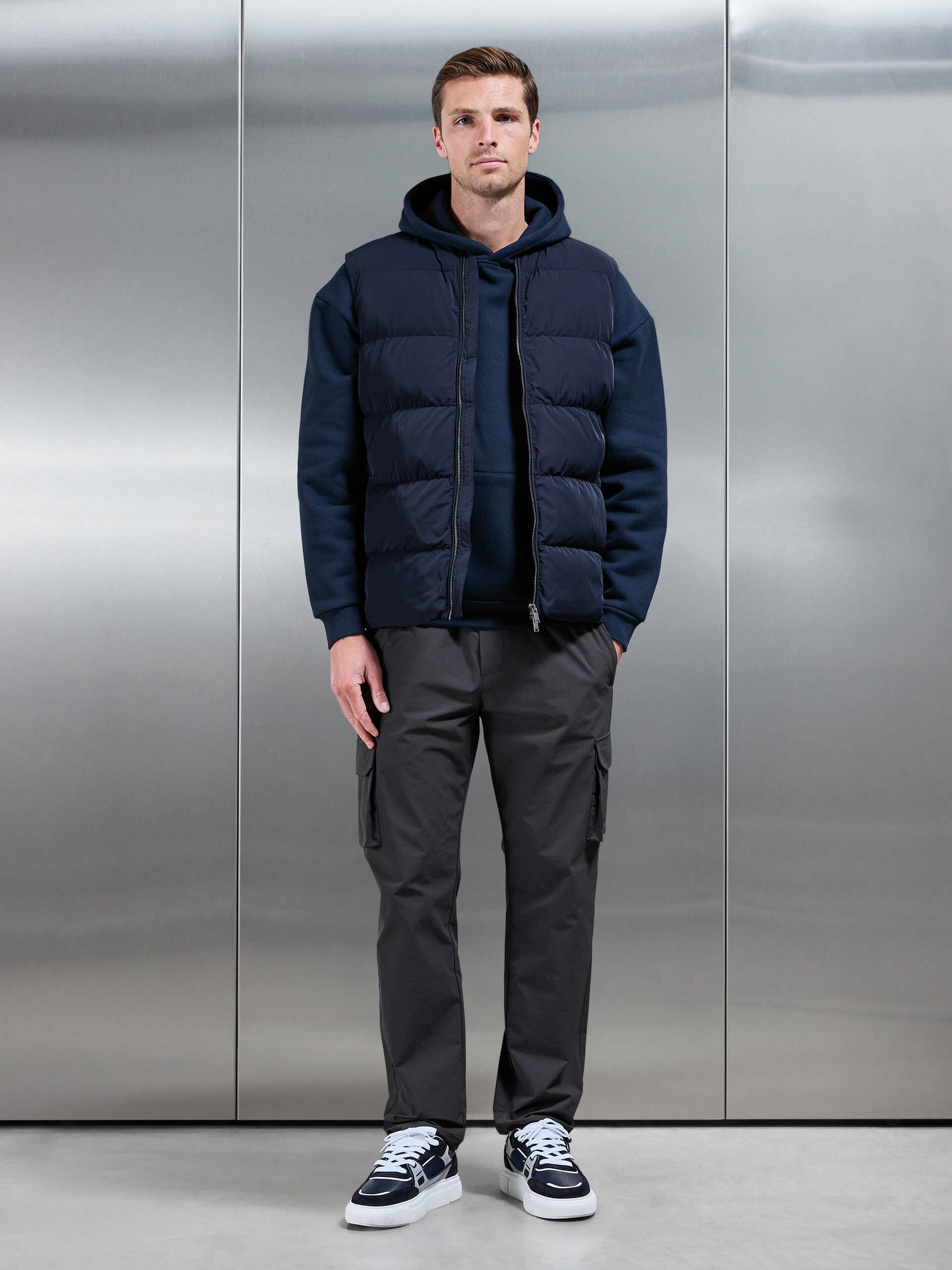 Quilted Bomber Gilet in Navy