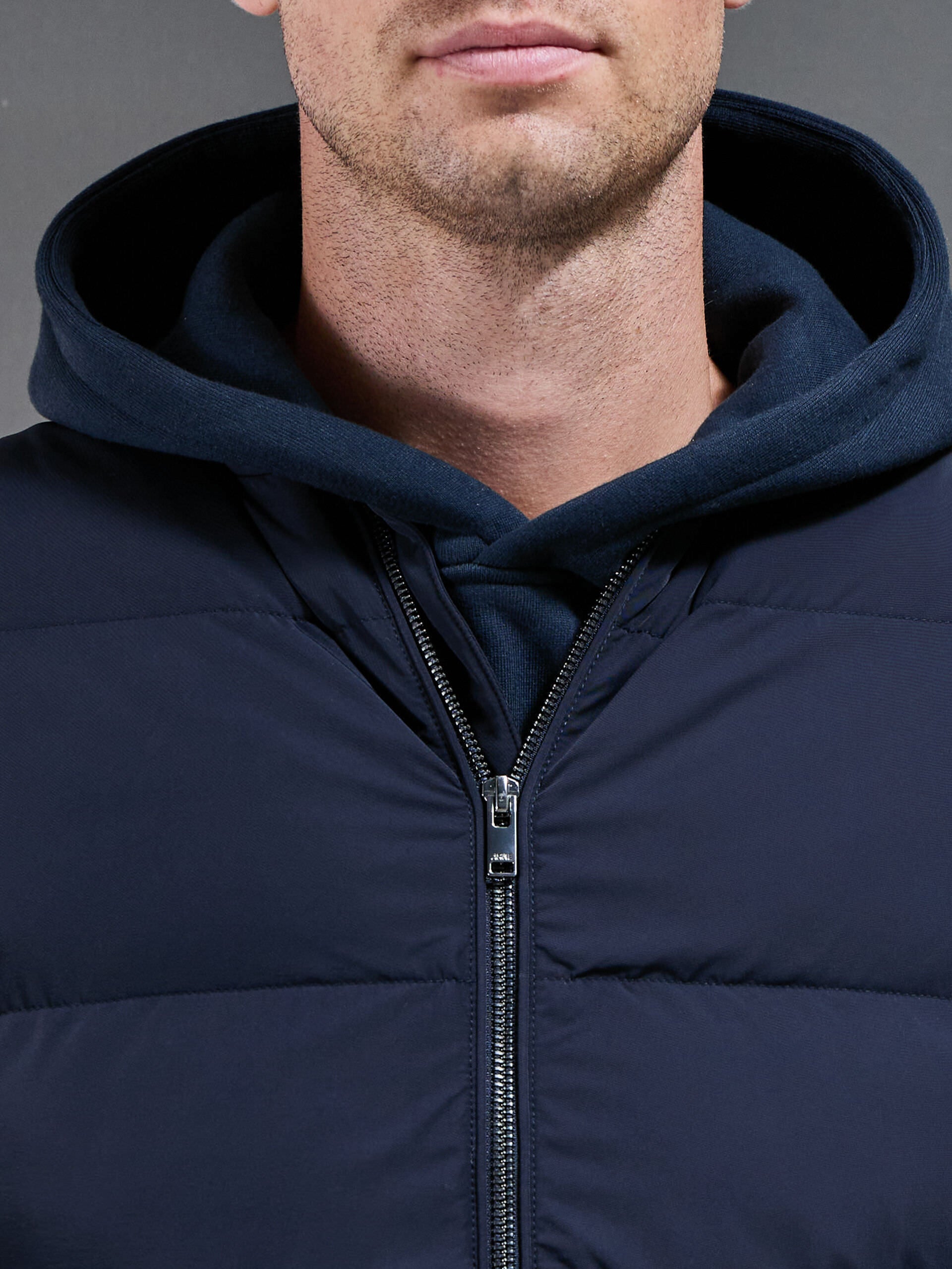Quilted Bomber Gilet in Navy