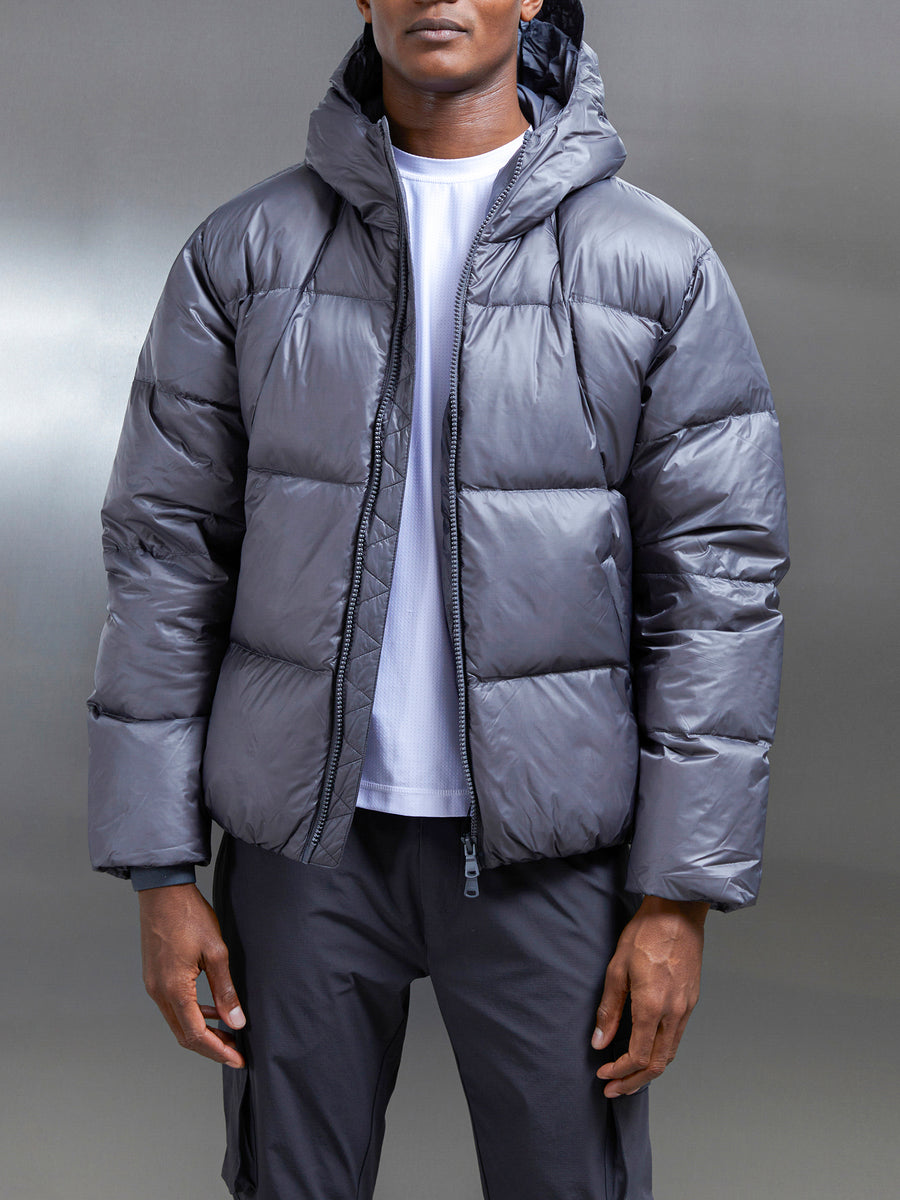 Quilted Down Jacket in Charcoal